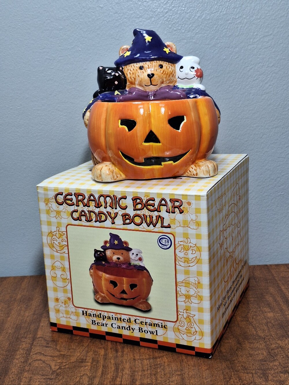 NOS Vtg 90s Westwood Ceramic Pumpkin Teddy Bear Cat Ghost Candy Bowl Halloween
